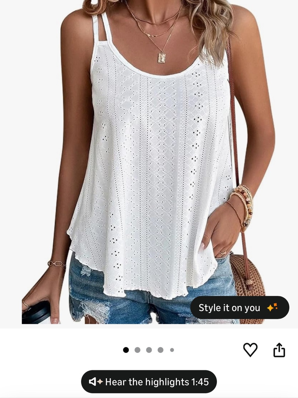 Amazon White Eyelet Tank Top with Double Straps